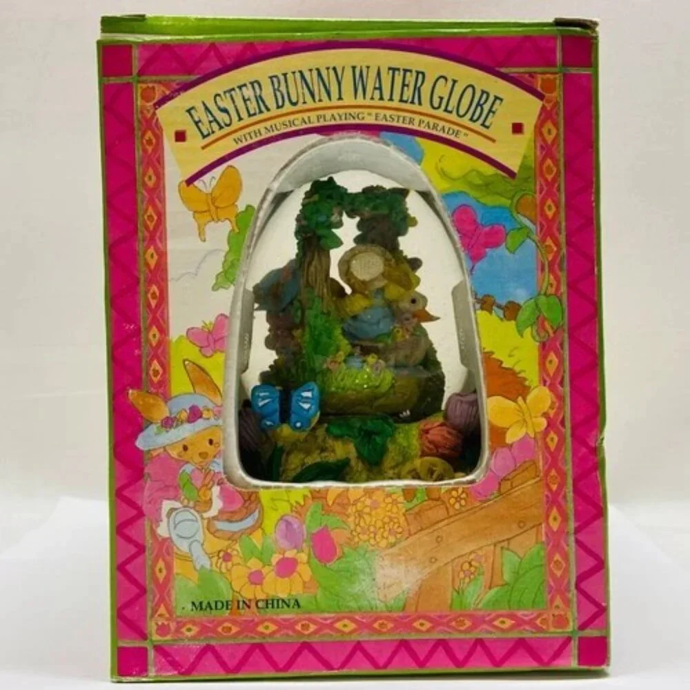Vintage Easter Bunny Egg Shape Musical Water Globe Easter Parade Song 5.5